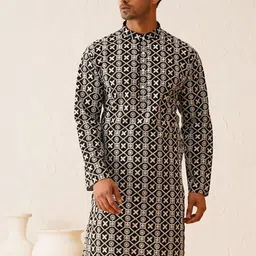 SOJANYA Embroidered Sequinned Mandarin Collar Long Sleeves Cotton Straight Kurta image 5