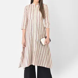 Span Striped Mandarin Collar Three-Quarter Sleeves Regular A-Line Kurta image 2