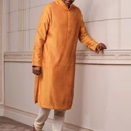 Tasva Men Orange Textured Kurta with Churidar image 5