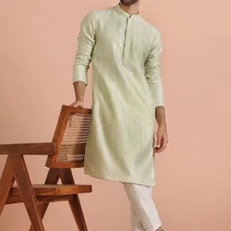 KISAH Striped Thread Work Straight Kurta image 3