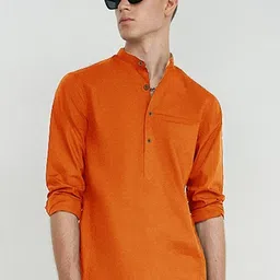 AVOLT Cotton Mandarin Collar A-Line Kurta image 3