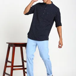 Turtle Striped Mandarin Collar Pure Cotton Kurta image 2