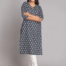 SUTI Ethnic Motifs Printed Round Neck With Notched Straight Kurta image 4