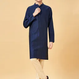 indus route by Pantaloons Men Striped Mandarin Collar Kurta image 5