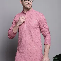 Jompers Geometric Embroidered Sequinned Cotton Straight Kurta image 4