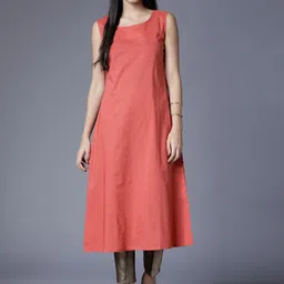 Vishudh Women Orange & Black Solid Straight Kurta image 2