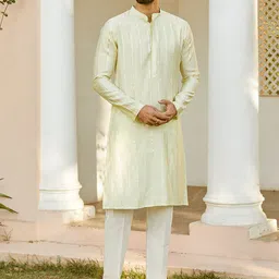 See Designs Printed Mandarin Collar Chanderi Silk Kurta image 3