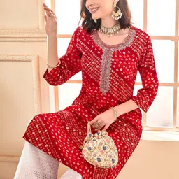 Anouk Bandhani Printed Zari A-Line Kurta image 1