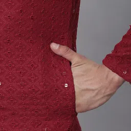 SOJANYA Ethnic Motif Embroidered Sequined Pure Cotton Kurta image 3