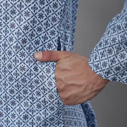 SOJANYA Men Geometric Printed Cotton Linen Kurta image 4