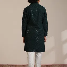 Manyavar Boys Ethnic Motifs Embroidered Regular Chikankari Kurta with Pyjamas image 3