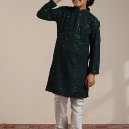 Manyavar Boys Ethnic Motifs Embroidered Regular Chikankari Kurta with Pyjamas image 2