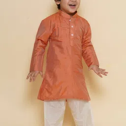 Sethukrishna Boys Mandarin Collar Straight Kurta with Pyjamas image 1