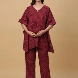 Ikk Kudi by Seerat Women Ethnic Motif Printed Pure Cotton Kaftan Kurti with Trousers-picture-39