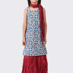 Fabindia Girls Blue Pure Cotton Kurta with Sharara & With Dupatta-picture-22