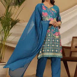 Juniper Ethnic Motifs Printed Regular Kurta with Trouser & Dupatta image 1