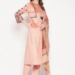 Zigo Women Embroidered Thread Work Pure Wool Kurta with Palazzos & Dupatta image 4