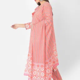 Pistaa Women Peach-Coloured Ethnic Motifs Printed Pure Cotton Kurta Set image 2