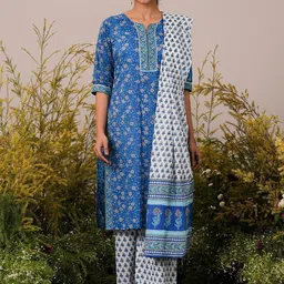 Libas Floral Printed Regular Gotta Patti Pure Cotton Kurta with Palazzos & Dupatta image 1