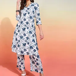 mokshi Floral Printed Regular Kurta with Palazzos image 1