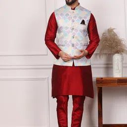 Armaan Ethnic Mandarin Collar Straight Kurta & Churidar With Nehru Jacket image 1