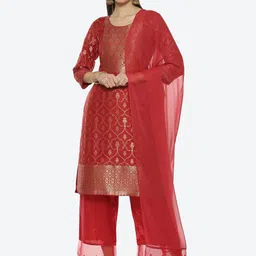 Biba Women Woven Design Kurta With Palazzos & Dupatta image 1