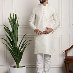 SOJANYA Ethnic Motifs Woven Design Thread Work Mandarin Collar Kurta With Churidar image 1