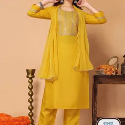 HERE&NOW Yoke Embroidered Gotta Patti Regular Kurta with Trousers & Dupatta image 1