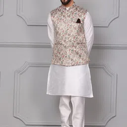 Armaan Ethnic Mandarin Collar Kurta with Churidar & Nehru Jacket image 1