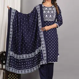 KALINI Floral Printed Regular Kurta With Trousers & Dupatta image 1