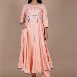 HERE&NOW Ethnic Motifs Printed Regular Gotta Patti Kurta with Trousers image 1