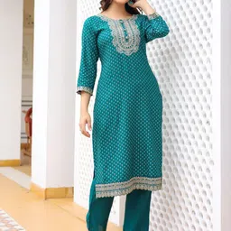 Anouk Floral Printed Regular Thread Work Kurta with Trousers & Dupatta image 2