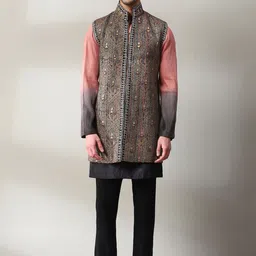 Soniya g Ombre Printed Pure Silk Straight Kurta With Trousers & Jacket image 1