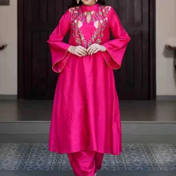 Label Shaurya Sanadhya Floral Embroidered Bell Sleeves A-Line Kurta with Salwar image 1