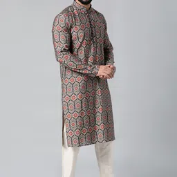 TheEthnic.Co Ethnic Motifs Printed Band Collar Kurta with Pyjamas image 1