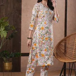 ADA Floral Printed Round Neck Regular Lucknowi Chikankari Kurta with Trousers-picture-38