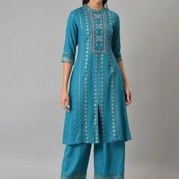 W Women Geometric Printed Panelled Kurta with Palazzos-picture-40