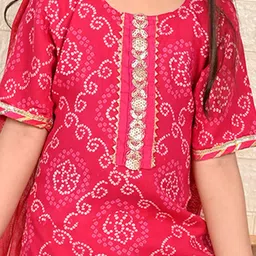 here&now x kinder kids Kinder Kids Girls Bandhani Printed Straight Pure Cotton Kurta with Sharara image 2