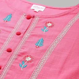 IRIDAA JAIPUR Women Pink Floral Embroidered Panelled Pure Cotton Kurti with Trousers & With Dupatta image 2
