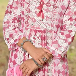 Zolo Label Geometric Printed Thread Work Pure Cotton Kurta With Palazzos & Dupatta image 2