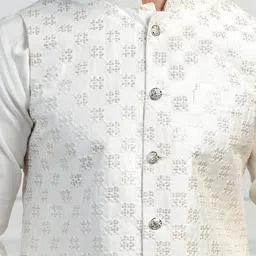 TAHVO Mandarin Collar Solid Dupion Silk Straight Embroidered Kurta Sets image 2