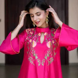 Label Shaurya Sanadhya Floral Embroidered Bell Sleeves A-Line Kurta with Salwar image 2