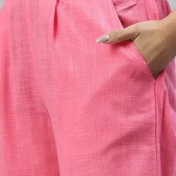 IRIDAA JAIPUR Women Pink Floral Embroidered Panelled Pure Cotton Kurti with Trousers & With Dupatta image 3