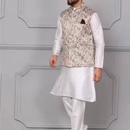 Armaan Ethnic Mandarin Collar Kurta with Churidar & Nehru Jacket image 3