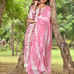 Zolo Label Geometric Printed Thread Work Pure Cotton Kurta With Palazzos & Dupatta image 3