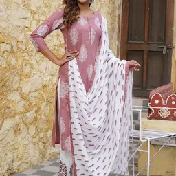 KALINI Ethnic Motifs Printed Kurta with Trousers & Dupatta image 3