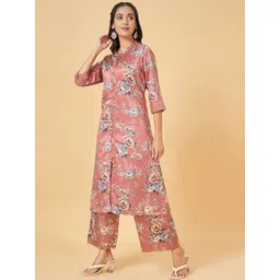 RANGMANCH BY PANTALOONS Mandarin Collar Floral Printed Regular Kurta Set image 4