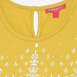 Biba Girls Yellow Embroidered Tiered Kurta with Sharara & With Dupatta image 4