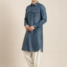 TheEthnic.Co Printed Regular Pure Cotton Pathani Kurta With Salwar image 4