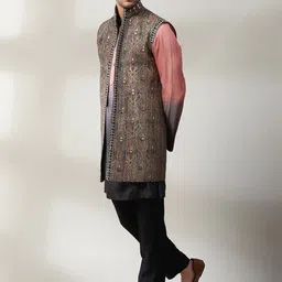 Soniya g Ombre Printed Pure Silk Straight Kurta With Trousers & Jacket image 4